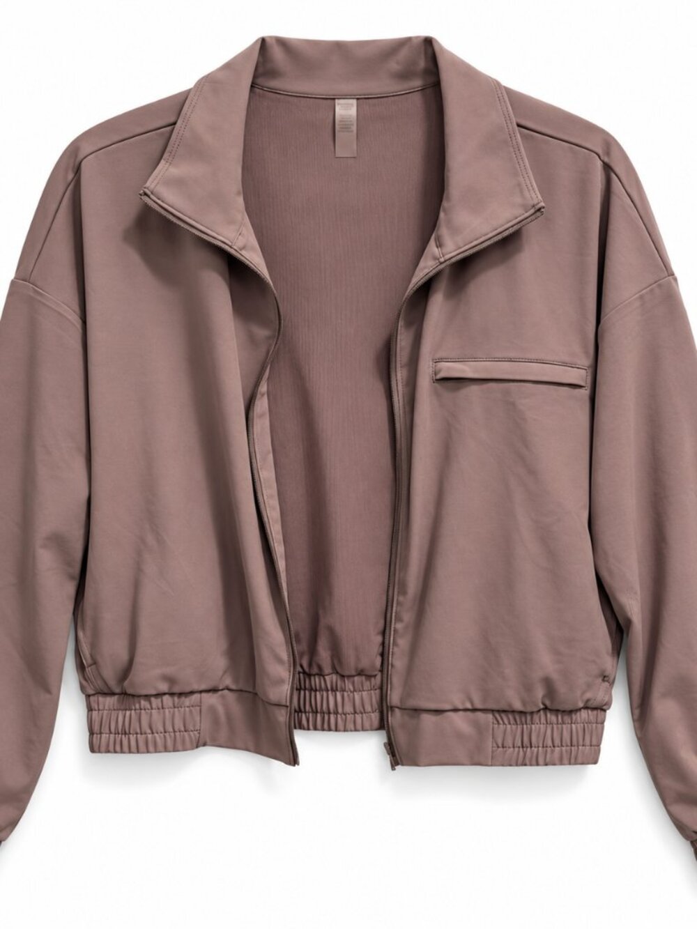 Beyond Yoga Taupe Zip Front Pocket Sleeve Bomber Jacket Size L